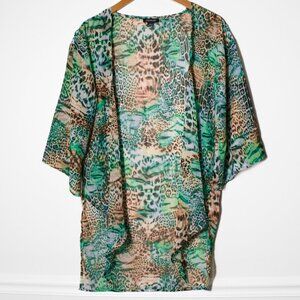 Venus Tropical Boho Animal Print Kimono Sheer Cover Up Layering Piece S/M
